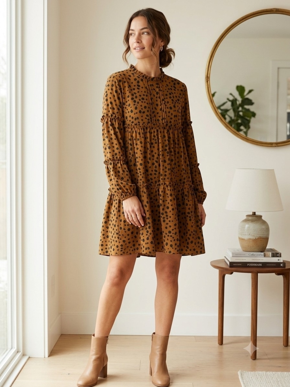 KATHE ZAPATA Leopard Tiered Ruffle Mini Dress Size S